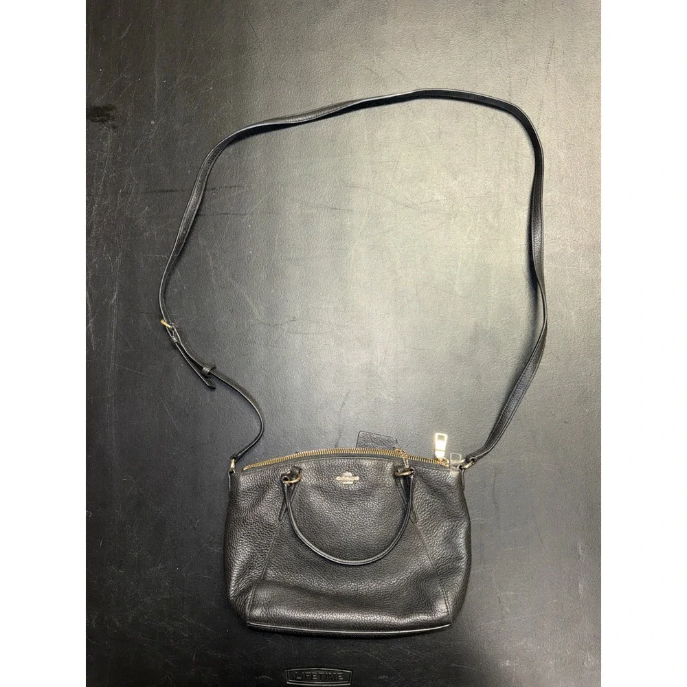 Coach Kelsey Black Pebbled Leather Crossbody Satchel Bag Gold Hardware F57563